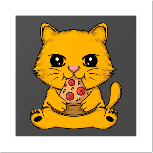 Adorable Cat Enjoying a Delicious Pizza - Unique Tee for Cat Lovers Posters and Art